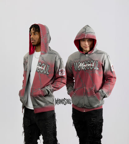 MONOSOUL: NO ESCAPE (Satin in-laced Zip-up Hoodie)